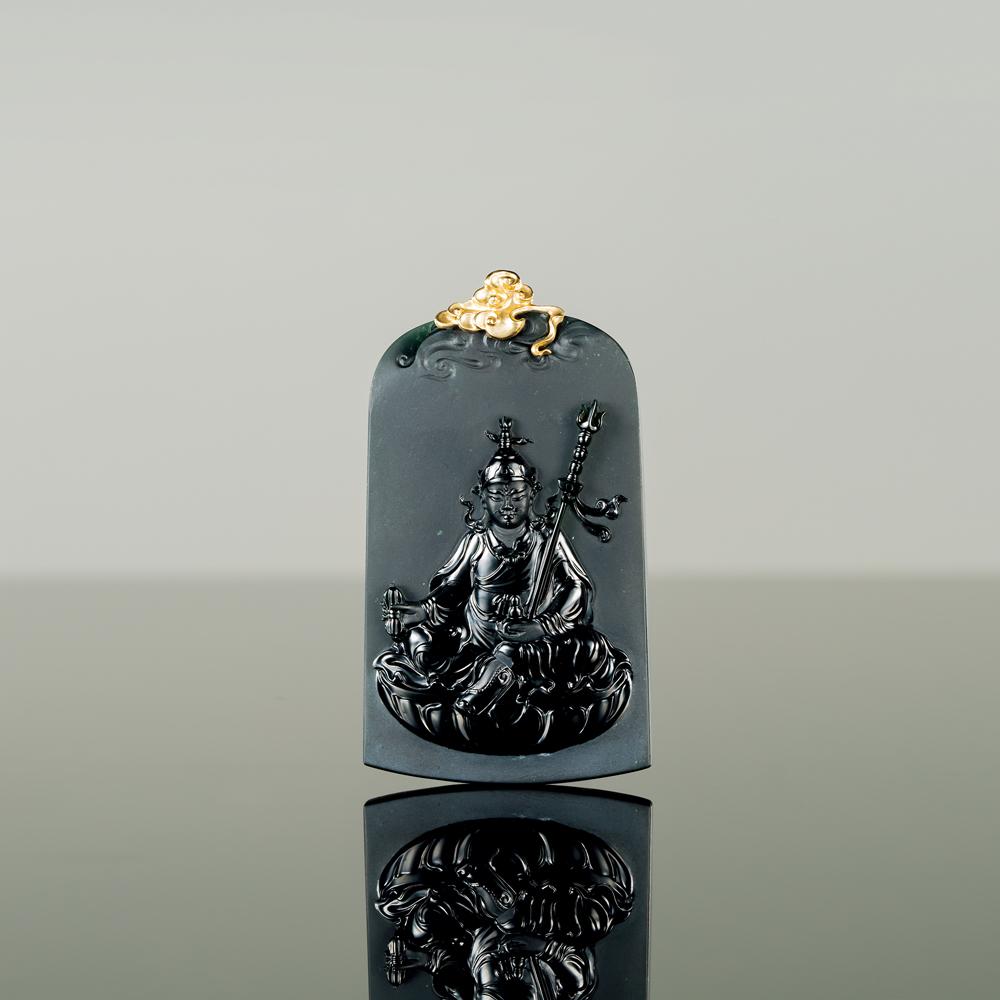 吴剑光 18k金镶翡翠莲花生大士挂件